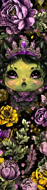 Free kawaii cats bookmark featuring a queen cat with green skin